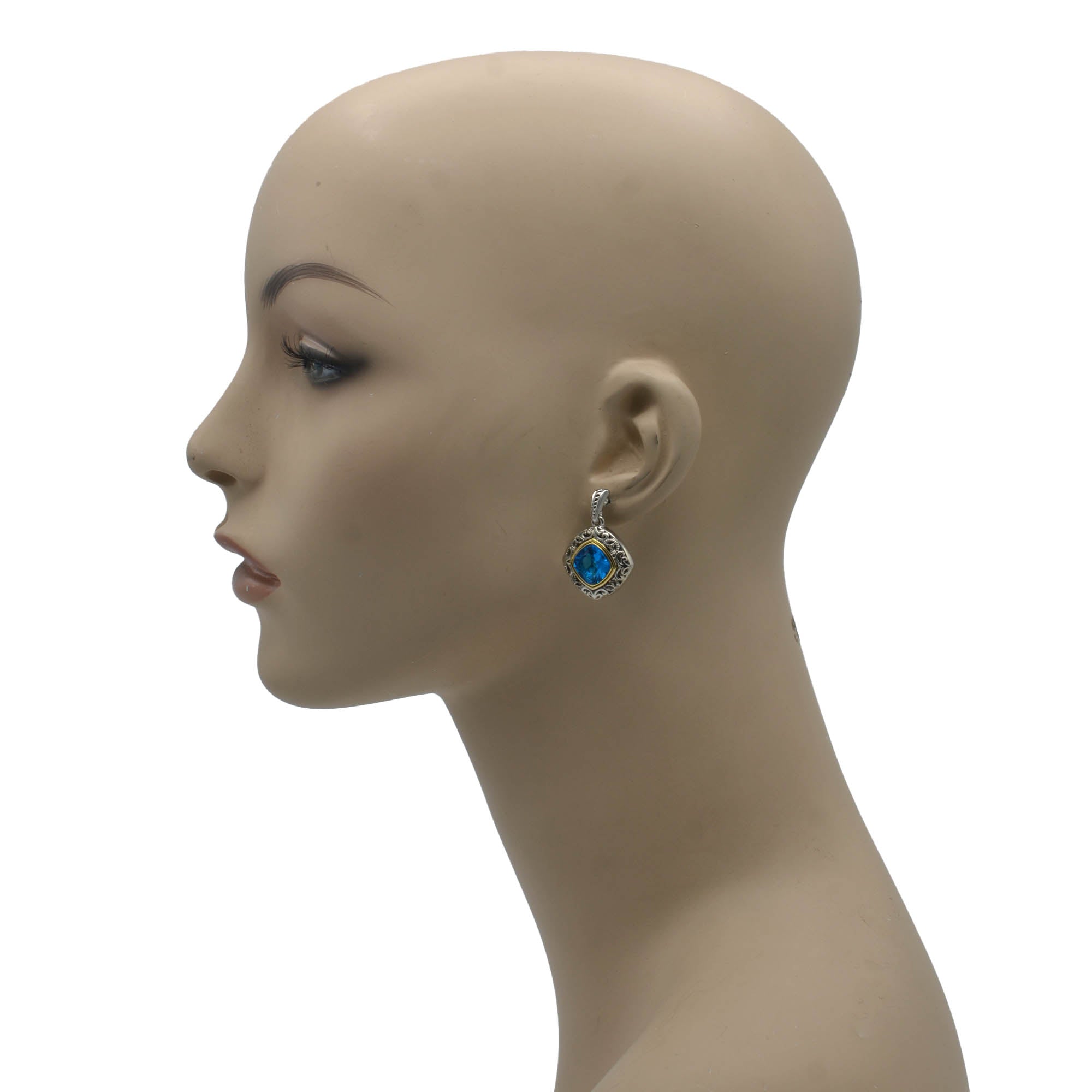 AQUA BLUE CRYSTAL SILVER FILIGREE EARRINGS # 93061ER-AQ (FD19)