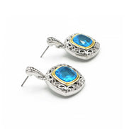 AQUA BLUE CRYSTAL SILVER FILIGREE EARRINGS # 93061ER-AQ (FD19)