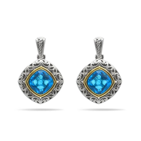 AQUA BLUE CRYSTAL SILVER FILIGREE EARRINGS # 93061ER-AQ (FD19)