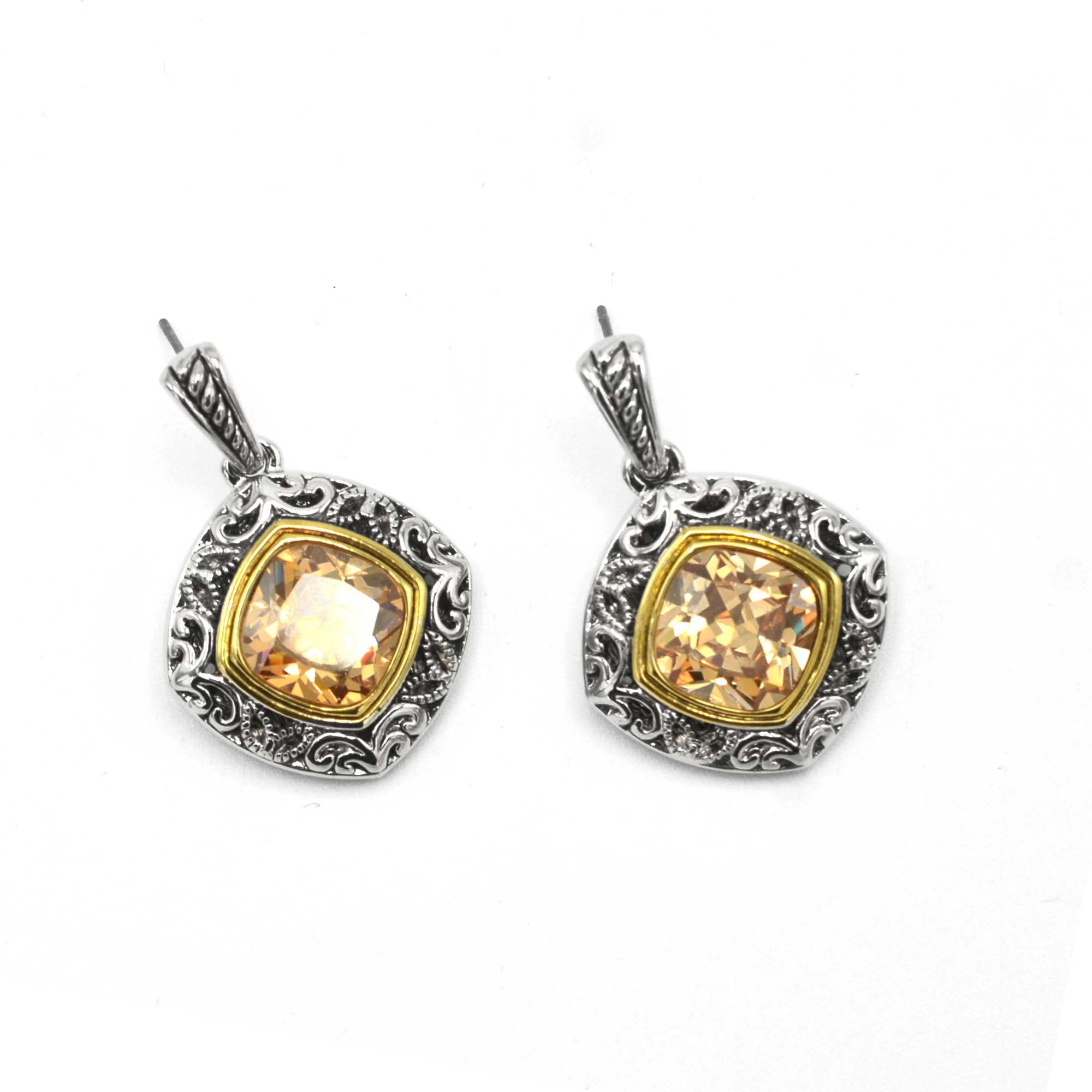 CHAMPAGNE CRYSTAL SILVER FILIGREE EARRINGS # 93061ER-CHAM (FD19)