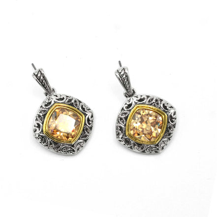 CHAMPAGNE CRYSTAL SILVER FILIGREE EARRINGS # 93061ER-CHAM (FD19)
