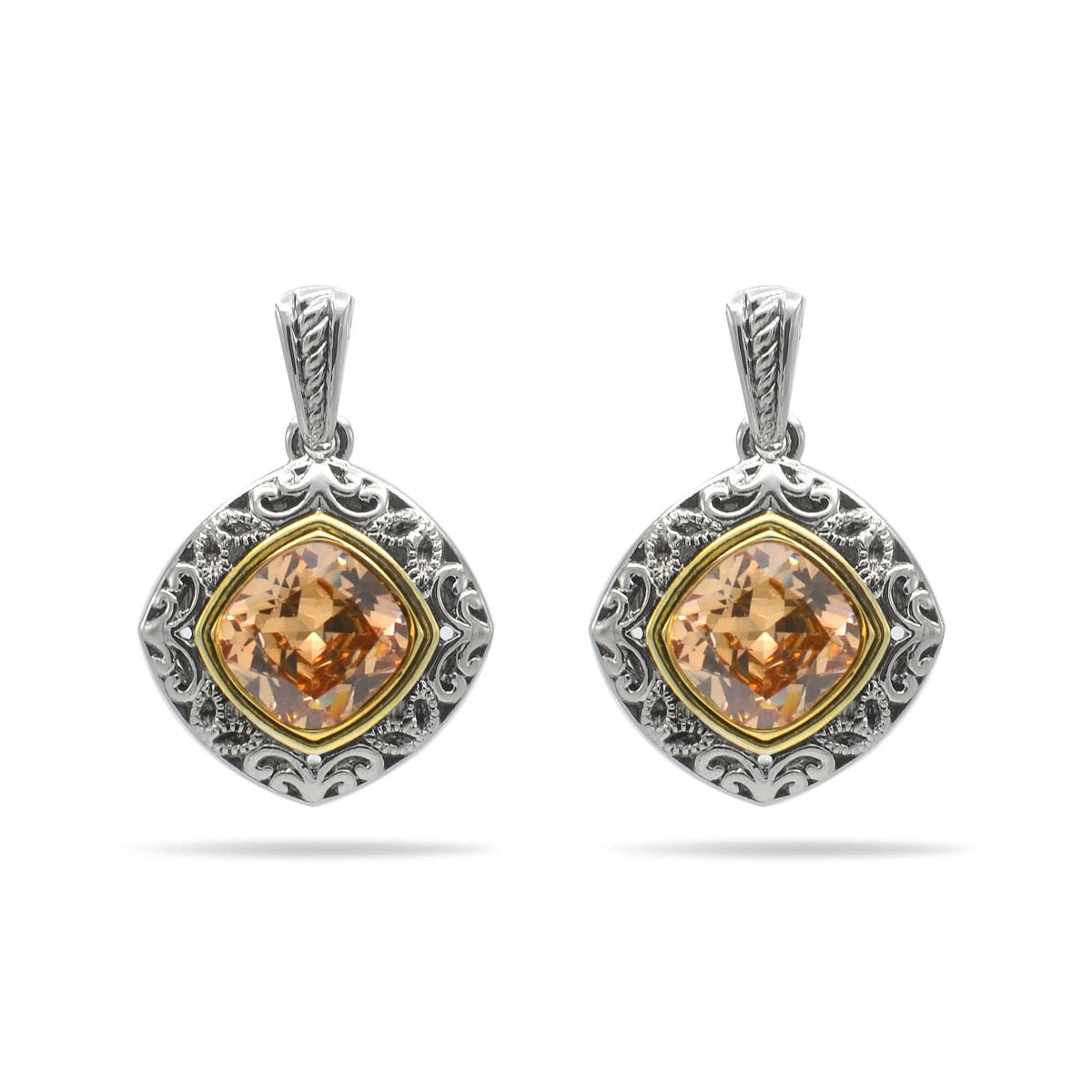 CHAMPAGNE CRYSTAL SILVER FILIGREE EARRINGS # 93061ER-CHAM (FD19)