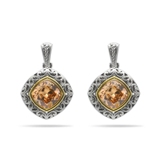 CHAMPAGNE CRYSTAL SILVER FILIGREE EARRINGS # 93061ER-CHAM (FD19)