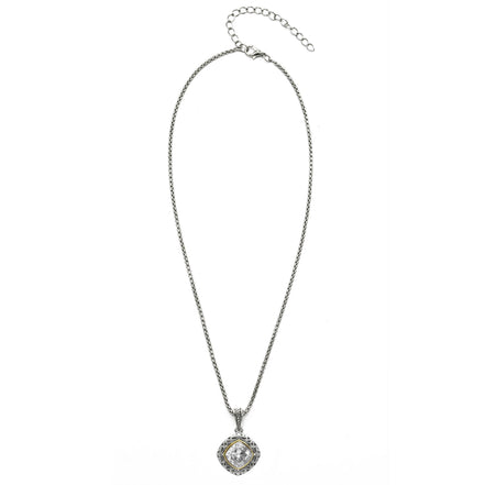 CLEAR CRYSTAL SILVER FILIGREE PENDANT NECKLACE #93061EH-CLR (FD18)