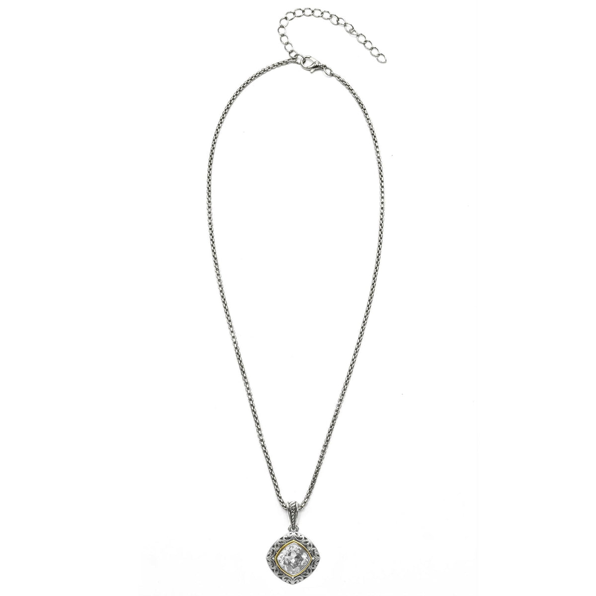 CLEAR CRYSTAL SILVER FILIGREE PENDANT NECKLACE #93061EH-CLR (FD18)