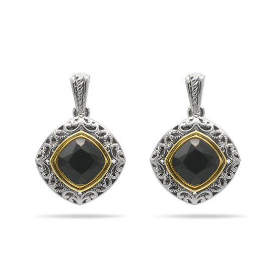 BLACK CRYSTAL SILVER FILIGREE EARRINGS # 93061ER-JET (FD18)