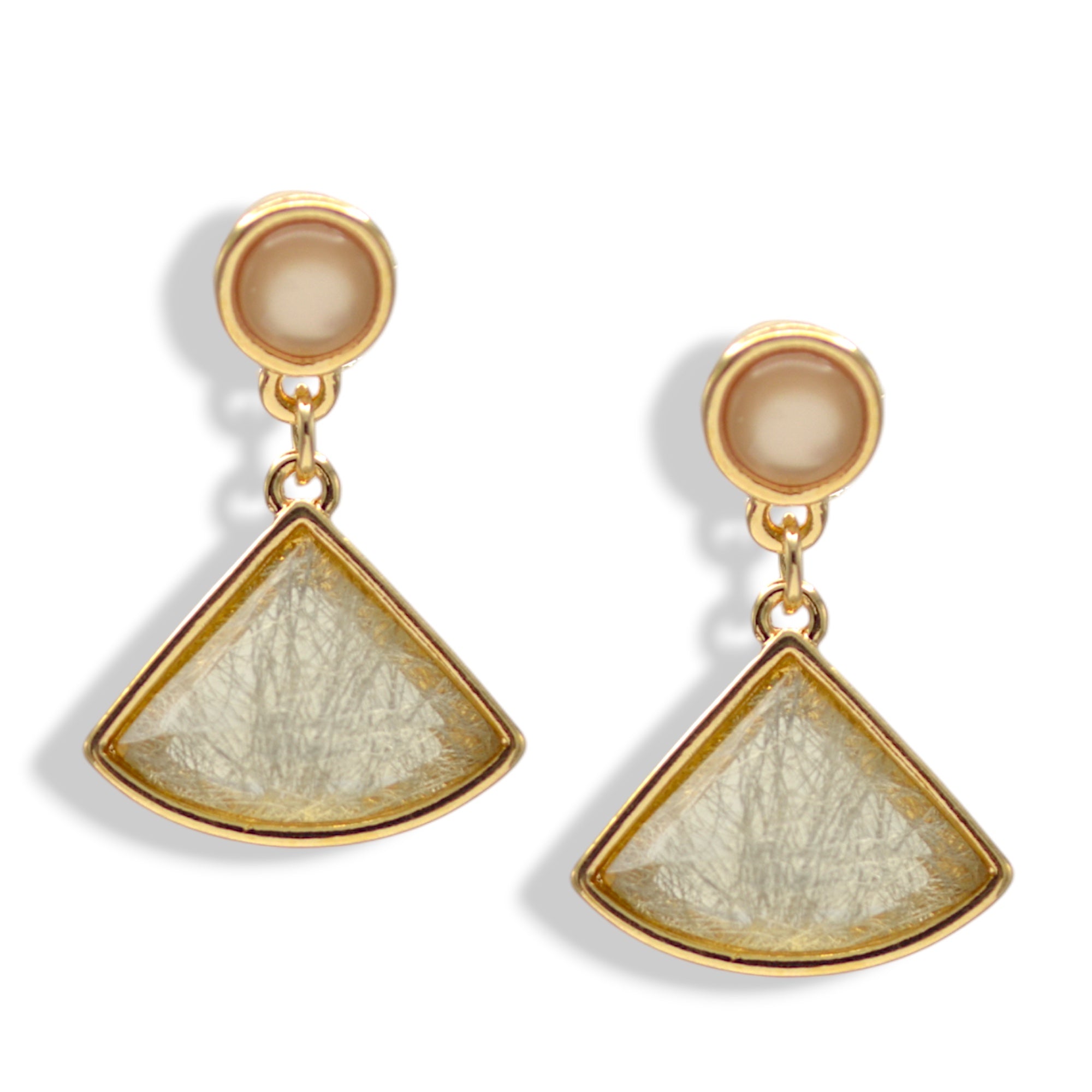 Gold-Tone Faceted Resin Inlay Dangle Earrings 1.7