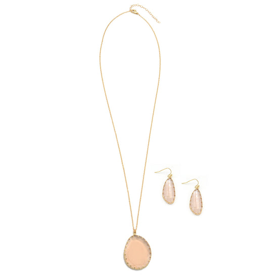 GOLD CHAMPAGNE CRYSTAL PENDANT NECKLACE AND EARRINGS SET#SW-YGX18101120GCHAM(LH10)