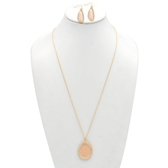 GOLD CHAMPAGNE CRYSTAL PENDANT NECKLACE AND EARRINGS SET#SW-YGX18101120GCHAM(LH10)