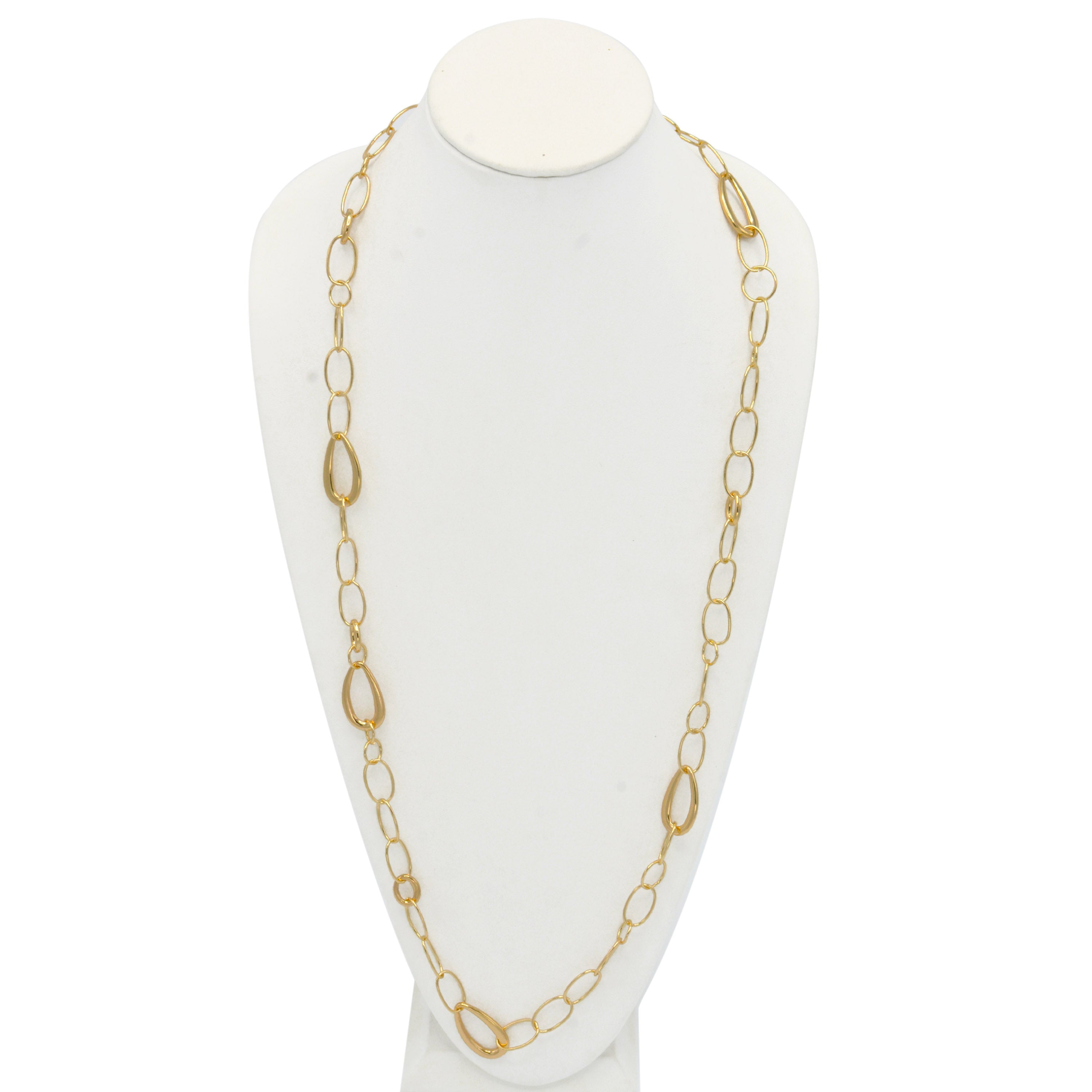 GOLD TEARDROP LINK LONG NECKLACE#SQGN20011002G