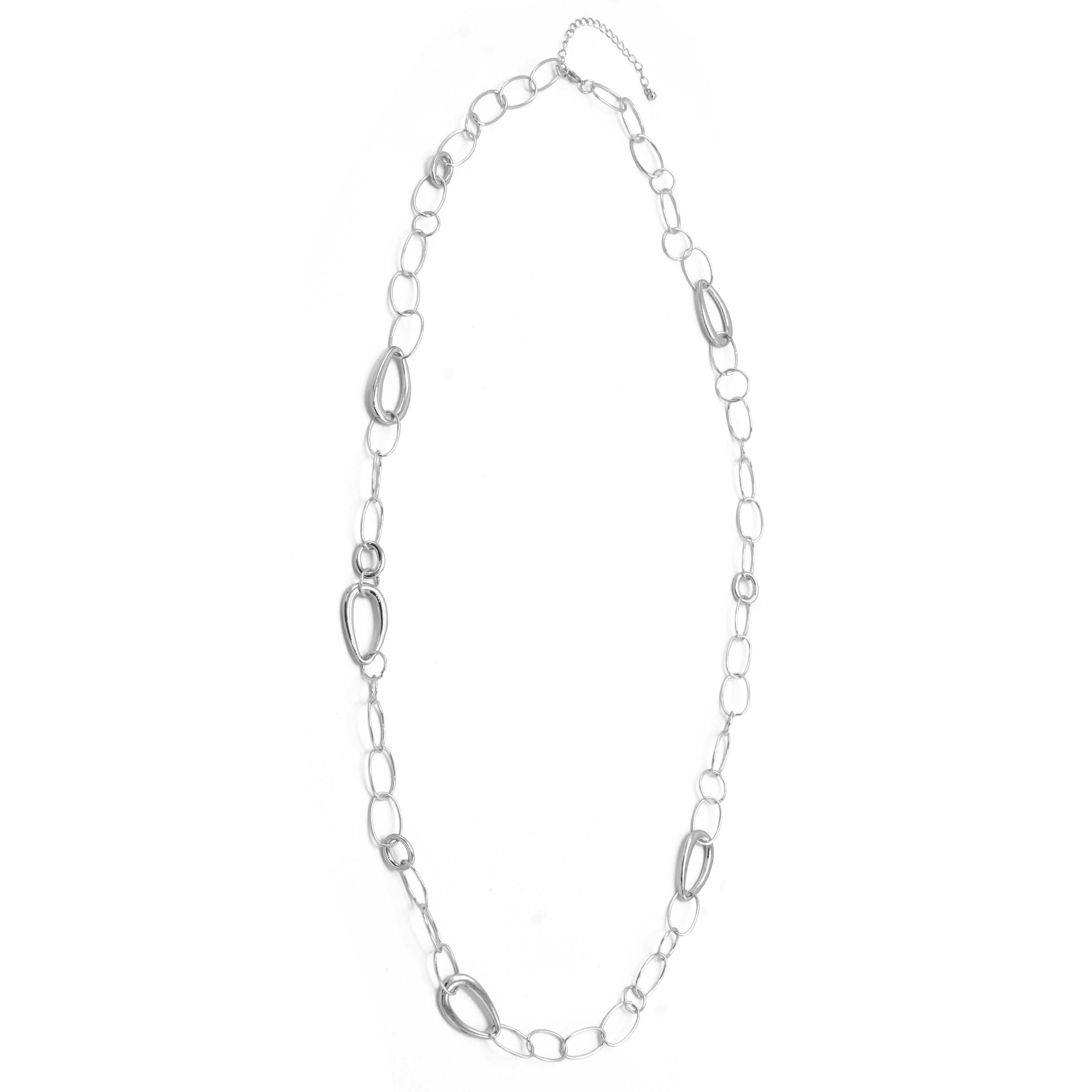 SILVER TEARDROP LINK LONG NECKLACE#SQGN20011002S