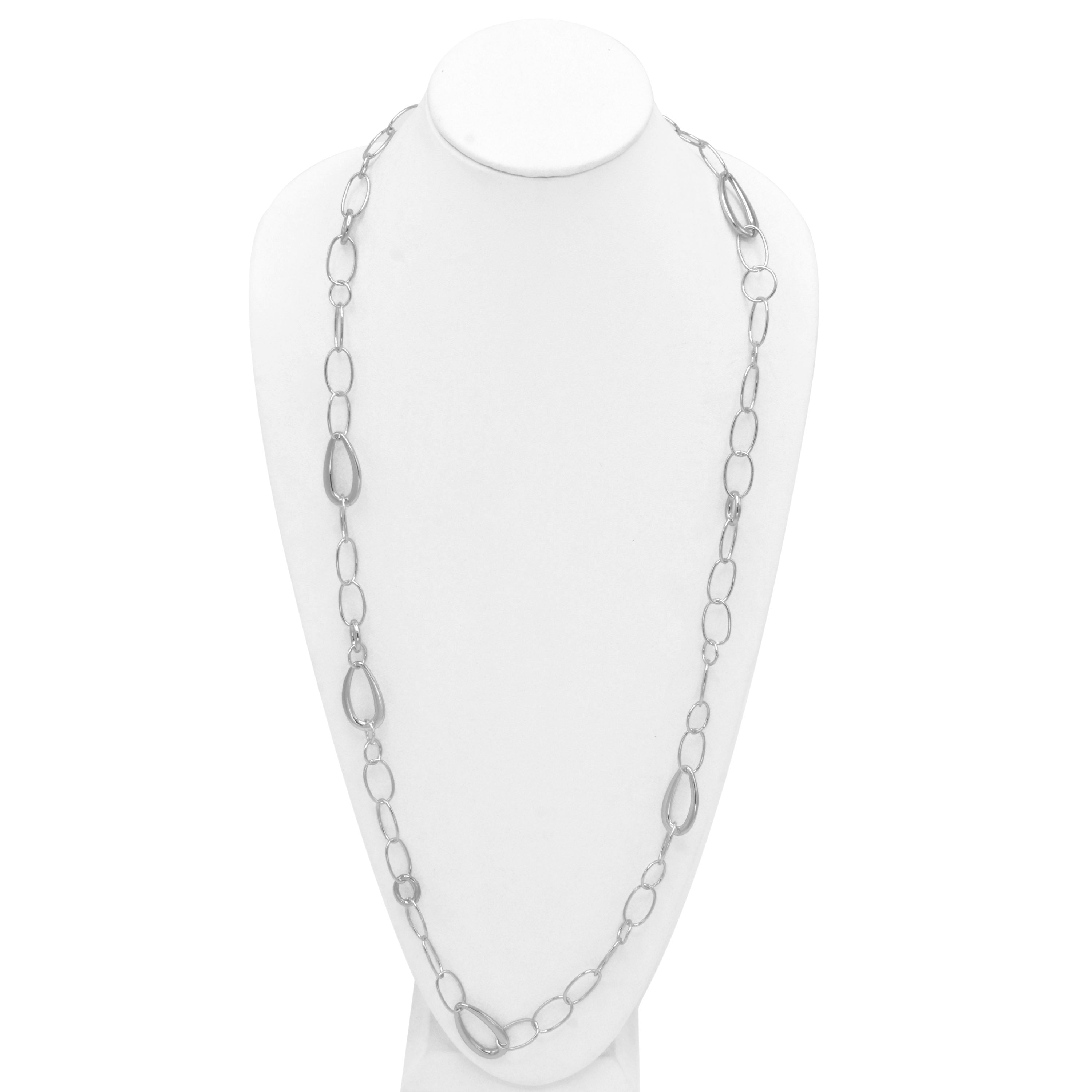 SILVER TEARDROP LINK LONG NECKLACE#SQGN20011002S