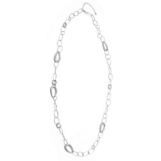 SILVER TEARDROP LINK LONG NECKLACE#SQGN20011002S