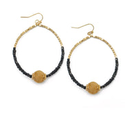 GOLD BALL AND BLACK BEADS DROP EARRINGS #SQGN9122604BK