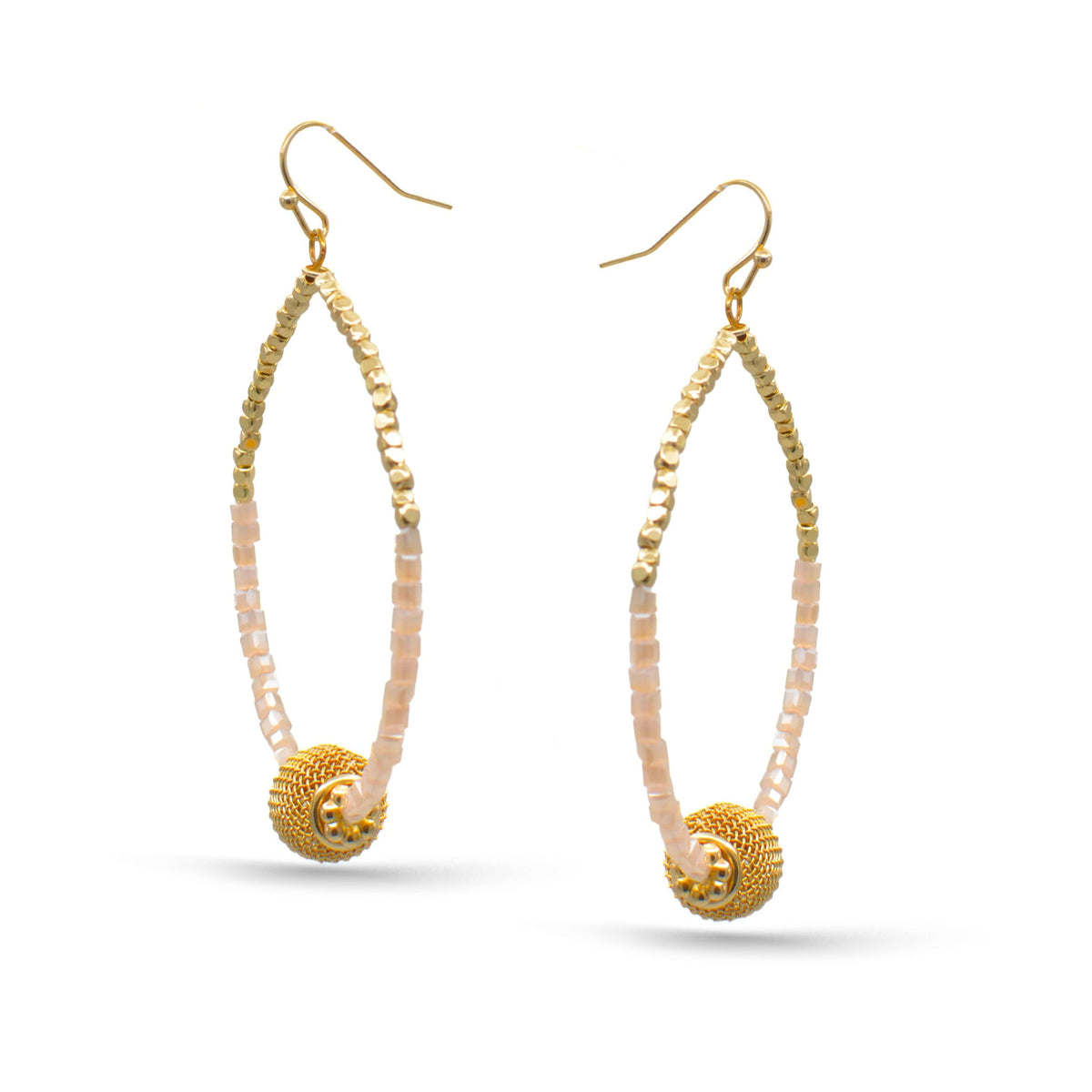 GOLD BALL AND CREAM BEADS DROP EARRINGS #SQGN9122604PK (GH14)