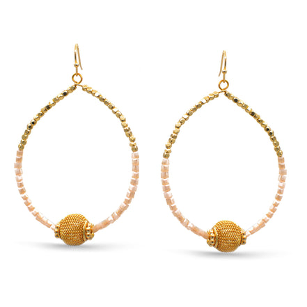 GOLD BALL AND CREAM BEADS DROP EARRINGS #SQGN9122604PK (GH14)