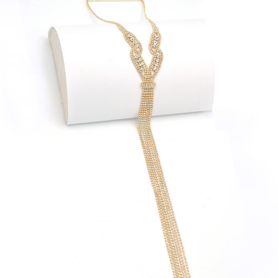 GOLD RHINESTONE MULTI LAYERED 48" INCH LONG TASSEL NECKLACE #SQXX9122602 (KD8)