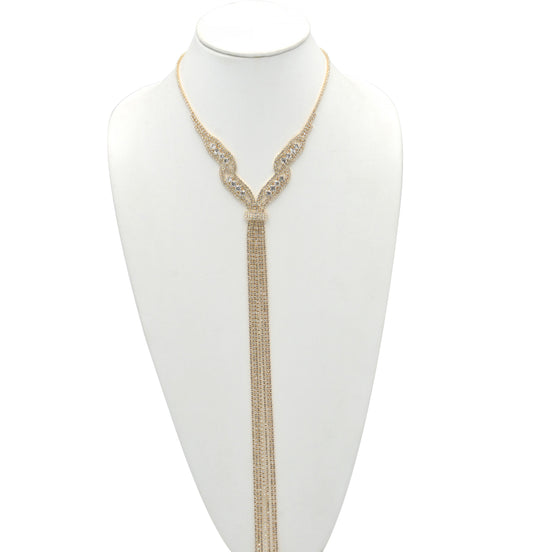 GOLD RHINESTONE MULTI LAYERED 48" INCH LONG TASSEL NECKLACE #SQXX9122602 (KD8)