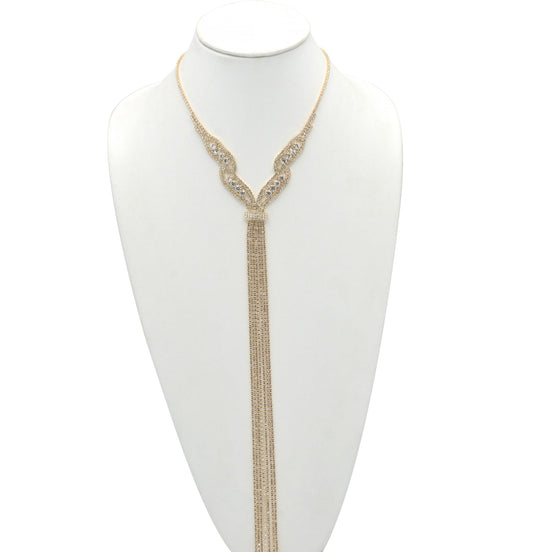 GOLD RHINESTONE MULTI LAYERED 48" INCH LONG TASSEL NECKLACE #SQXX9122602 (KD8)
