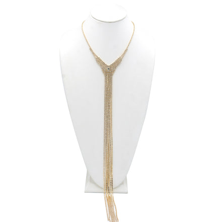 GOLD RHINESTONE MULTI LAYERED 48" INCH LONG TASSEL NECKLACE # SQXX9122603G (JF2)