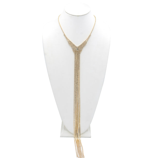 GOLD RHINESTONE MULTI LAYERED 48" INCH LONG TASSEL NECKLACE # SQXX9122603G (JF2)