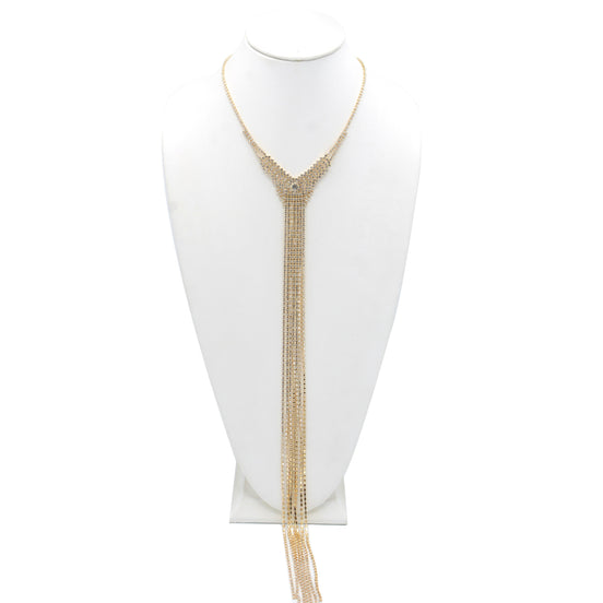 GOLD RHINESTONE MULTI LAYERED 48" INCH LONG TASSEL NECKLACE # SQXX9122603G (JF2)