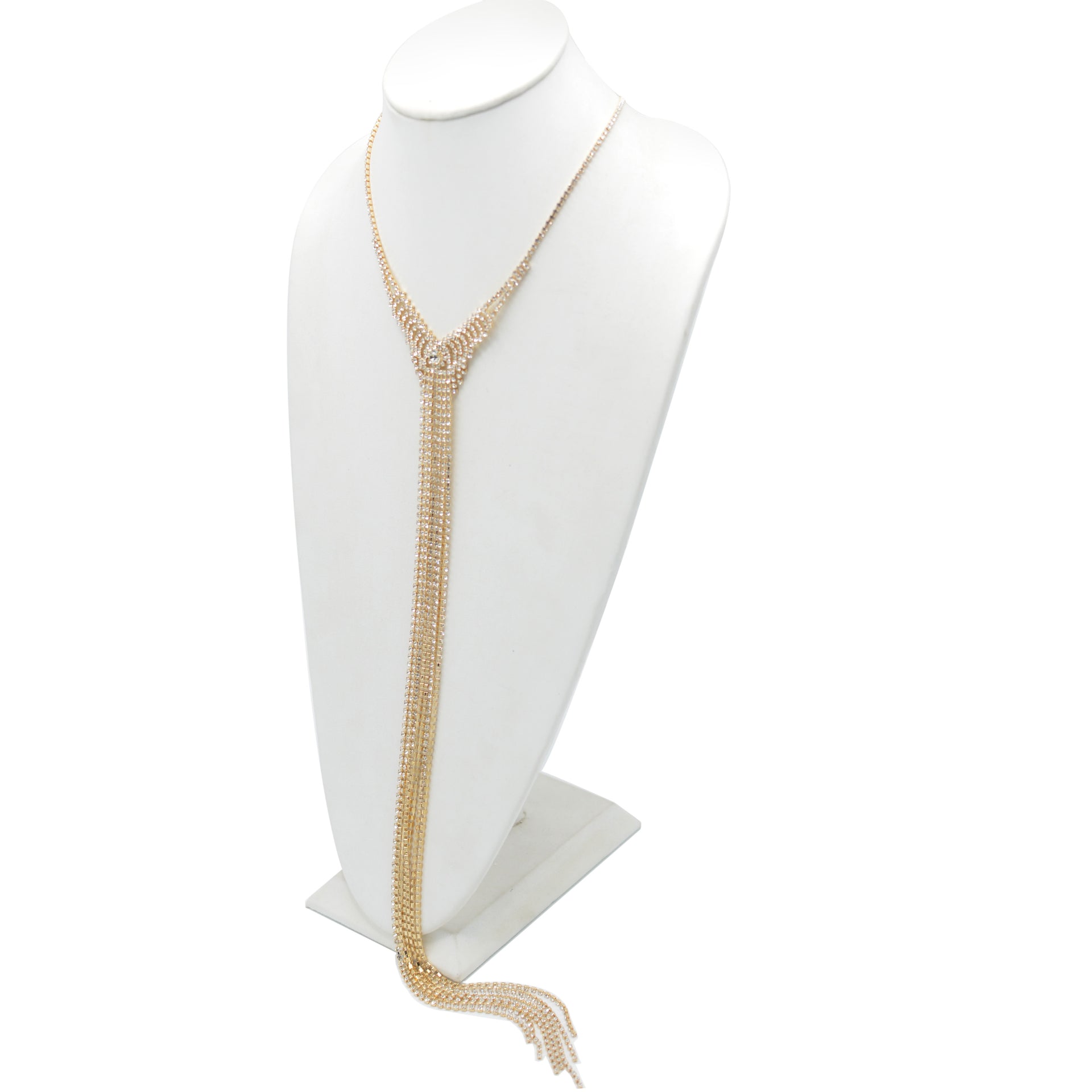 Sparkling Women’s 42-Inch Gold-Tone Rhinestone Y-Lariat Drop Necklace | Statement Party & Formal Jewelry# SQXX9122603G (JF2)