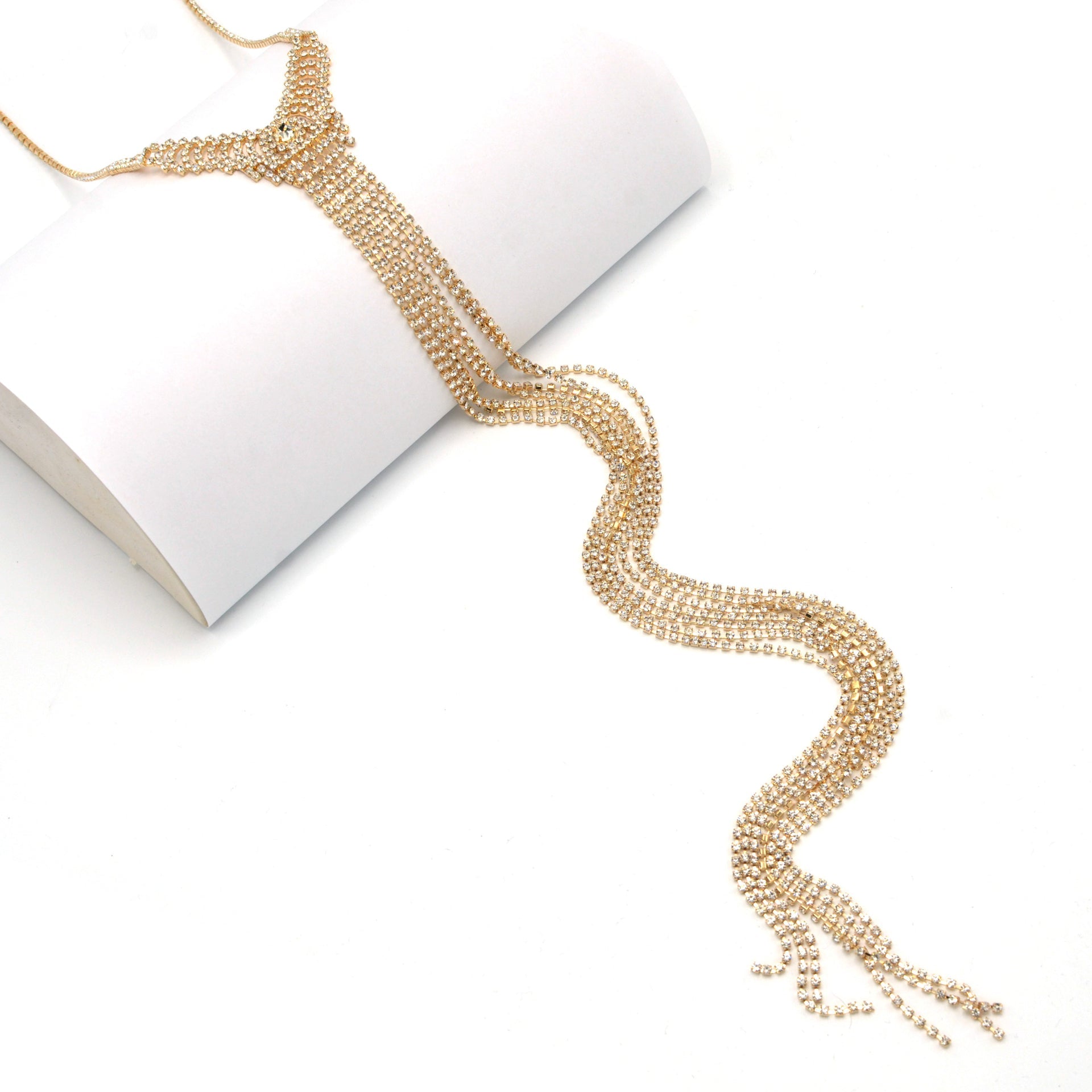 Sparkling Women’s 42-Inch Gold-Tone Rhinestone Y-Lariat Drop Necklace | Statement Party & Formal Jewelry# SQXX9122603G (JF2)