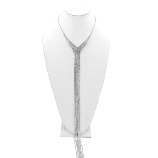 SILVER RHINESTONE MULTI LAYERED 48" INCH LONG TASSEL NECKLACE#SQXX9122603S (KB9)
