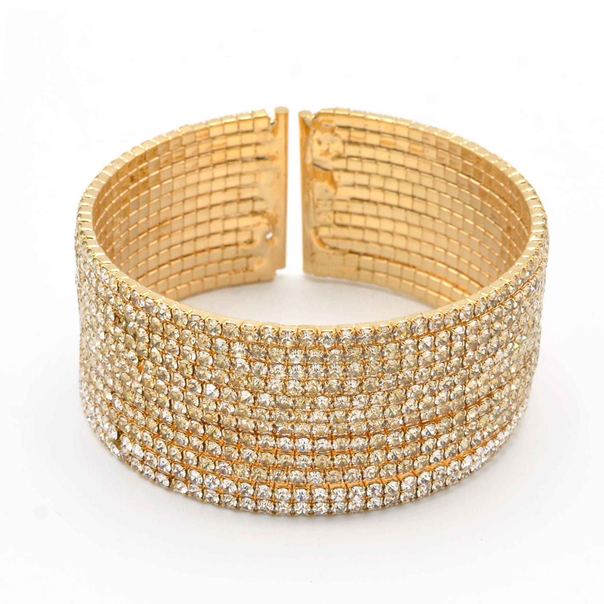 GOLD 12 ROW CRYSTAL COIL MEMORY WIRE BRACELET#SWY-18158G-12R(KNE3)