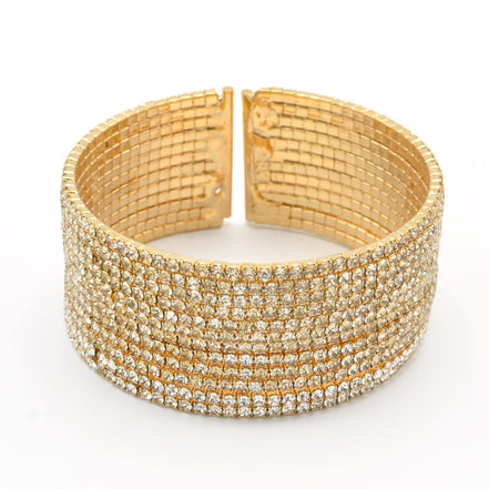 GOLD 12 ROW CRYSTAL COIL MEMORY WIRE BRACELET#SWY-18158G-12R(KNE3)