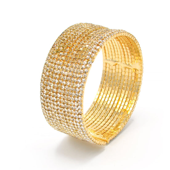 GOLD 12 ROW CRYSTAL COIL MEMORY WIRE BRACELET#SWY-18158G-12R(KNE3)