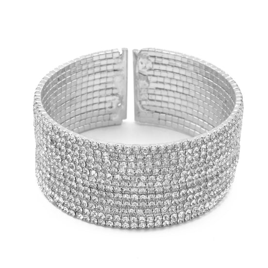 SILVER 12 ROW CRYSTAL COIL MEMORY WIRE BRACELET#SWY-18158S-12R (KND3-E4)