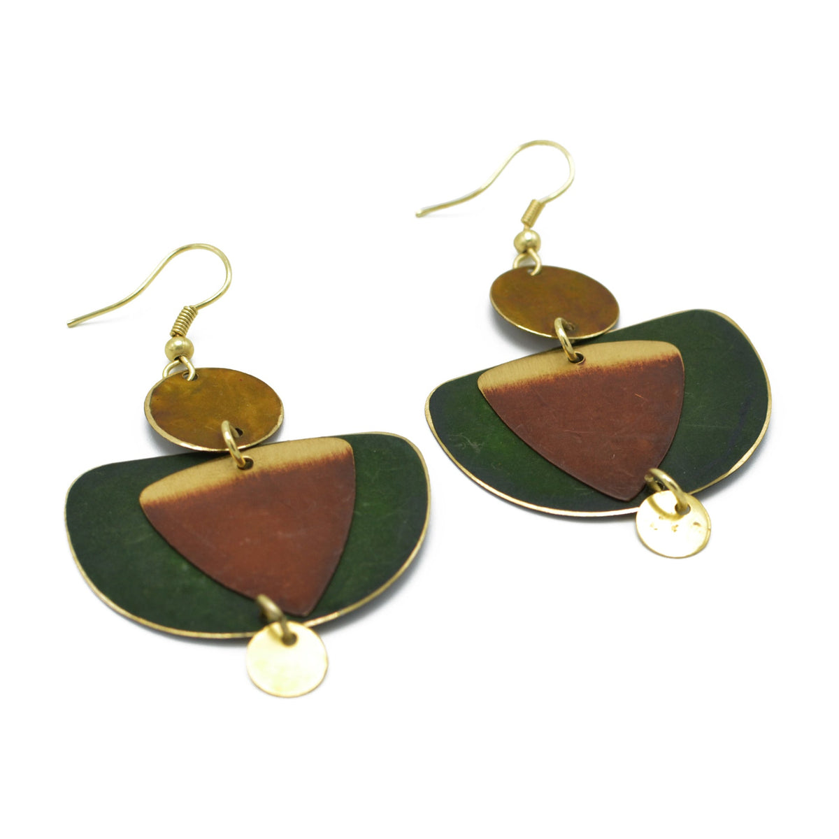 GOLD GREEN AND BROWN PATINA DROP EARRINGS #ER55670BRN(RG21)