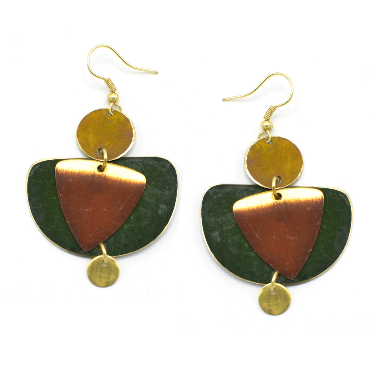 GOLD GREEN AND BROWN PATINA DROP EARRINGS #ER55670BRN(RG21)
