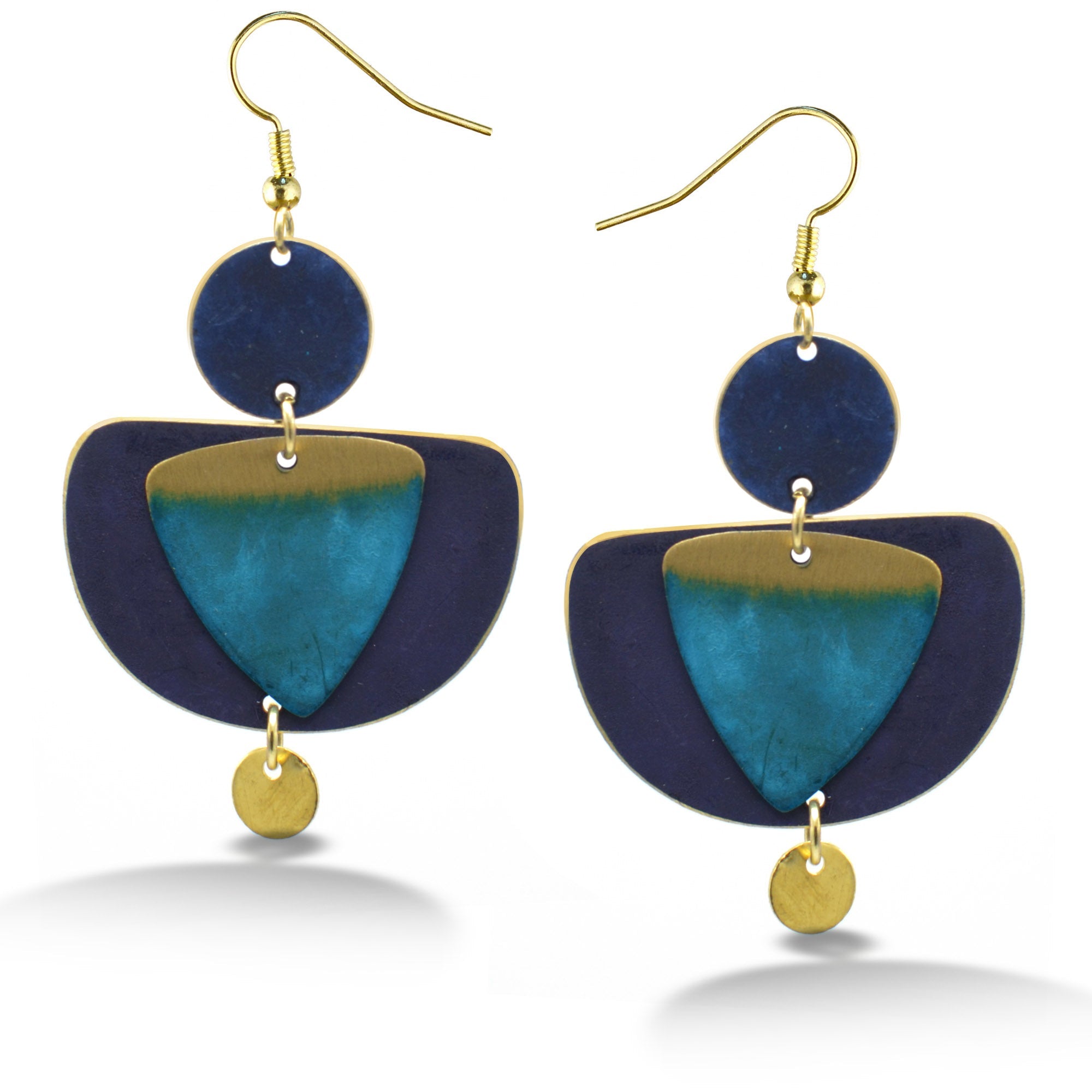 GOLD TURQUOISE BLUE PATINA DROP EARRINGS #ER55670BLUE(RG20)