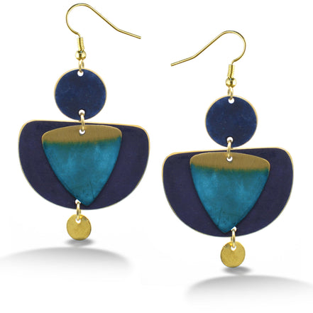 GOLD TURQUOISE BLUE PATINA DROP EARRINGS #ER55670BLUE(RG20)