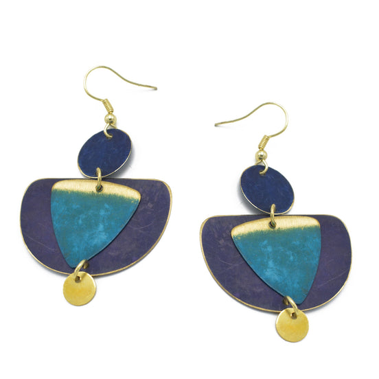 GOLD TURQUOISE BLUE PATINA DROP EARRINGS #ER55670BLUE(RG20)