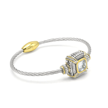 TWO-TONE CLEAR CRYSTAL CLASSIC CABLE BRACELET# 93012BR-CLEAR(FA7)