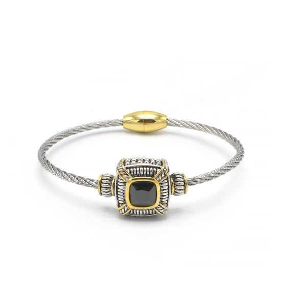 TWO-TONE BLACK CRYSTAL CLASSIC CABLE BRACELET # 93012BR-JET(FF16/FB6)