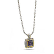 TWO TONE AMETHYST CRYSTAL SQUARE PENDANT BOX CHAIN NECKLACE #93012EH-AM(FE16/(FA17)