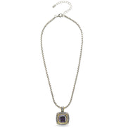 TWO TONE AMETHYST CRYSTAL SQUARE PENDANT BOX CHAIN NECKLACE #93012EH-AM(FE16/(FA17)