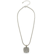 TWO TONE CLEAR CRYSTAL SQUARE PENDANT BOX CHAIN NECKLACE #93012EH-CLEAR(FA7)