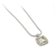 TWO TONE CLEAR CRYSTAL SQUARE PENDANT BOX CHAIN NECKLACE #93012EH-CLEAR(FA7)