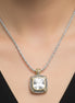 TWO TONE CLEAR CRYSTAL SQUARE PENDANT BOX CHAIN NECKLACE #93012EH-CLEAR(FA7)