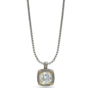 TWO TONE CLEAR CRYSTAL SQUARE PENDANT BOX CHAIN NECKLACE #93012EH-CLEAR(FA7)