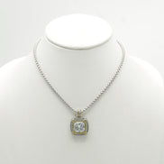 TWO TONE CLEAR CRYSTAL SQUARE PENDANT BOX CHAIN NECKLACE #93012EH-CLEAR(FA7)