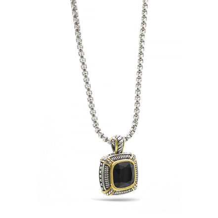 TWO TONE BLACK CRYSTAL SQUARE PENDANT BOX CHAIN NECKLACE #93012EH-JET(FB6)