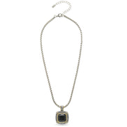 TWO TONE BLACK CRYSTAL SQUARE PENDANT BOX CHAIN NECKLACE #93012EH-JET(FB6)
