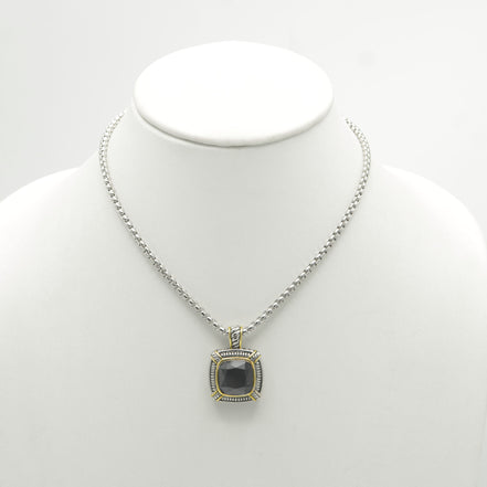 TWO TONE BLACK CRYSTAL SQUARE PENDANT BOX CHAIN NECKLACE #93012EH-JET(FB6)